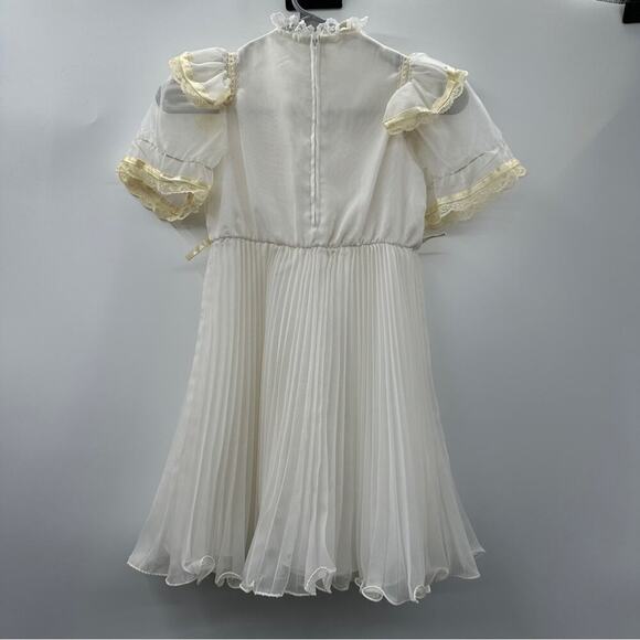 Vintage Union Made Girls Dress Size 7 Ruffle Lace Pleated Short Sleeve 80s Style - Picture 4 of 16